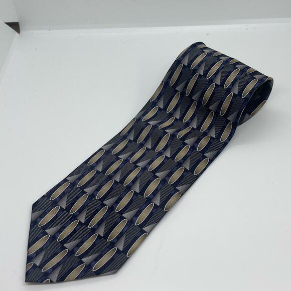 Joseph & Feiss Black Navy Silver Geometric Pure Silk Career Office Necktie NWOT - Picture 6 of 6